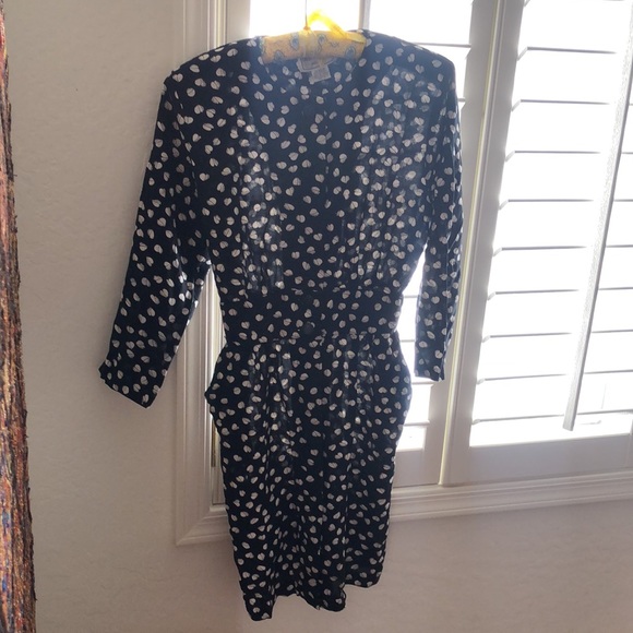 Vintage 1980’s Karin Stevens Petite Black White Broken Heart Print Dress Sz 8 - Picture 8 of 16